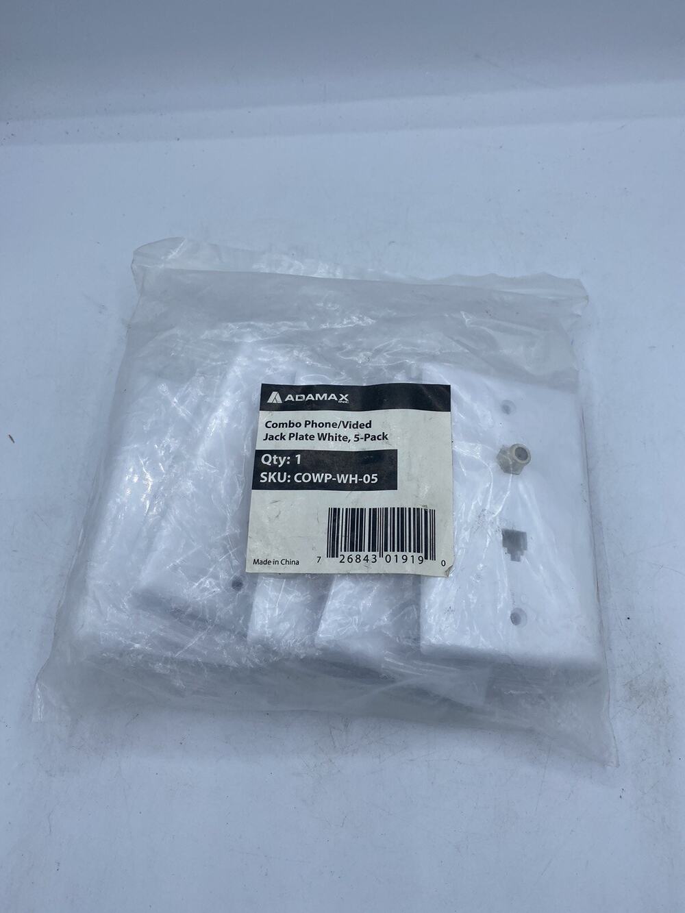 Adamax Surface Phone Jack Wall Plate, White, Package Of 5
